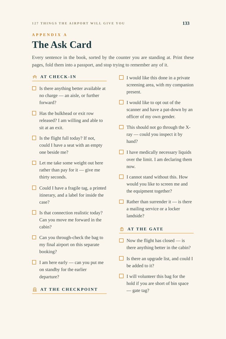 Sample page — Appendix A, The Ask Card